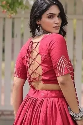 Maroon Kora Cotton Blend Navratri Lehenga Choli Set