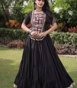 Black Kora Cotton Blend Navratri Lehenga Choli Set