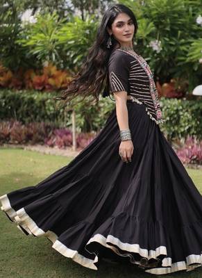 Black Kora Cotton Blend Navratri Lehenga Choli Set 2