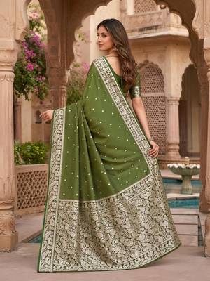 Mehendi color silk blend zari weaving sarees 2