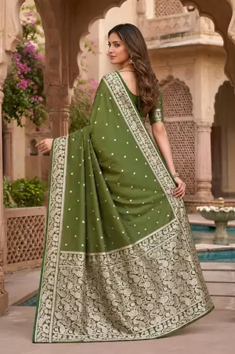 Mehendi color silk blend zari weaving sarees