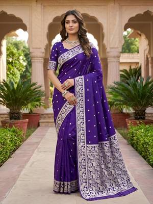 Blue color silk blend zari weaving sarees 1