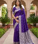 Blue color silk blend zari weaving sarees