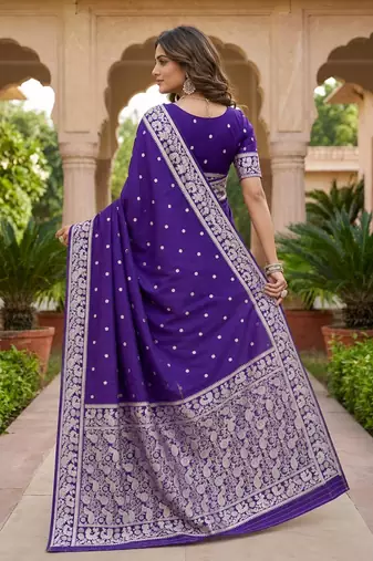 Blue color silk blend zari weaving sarees
