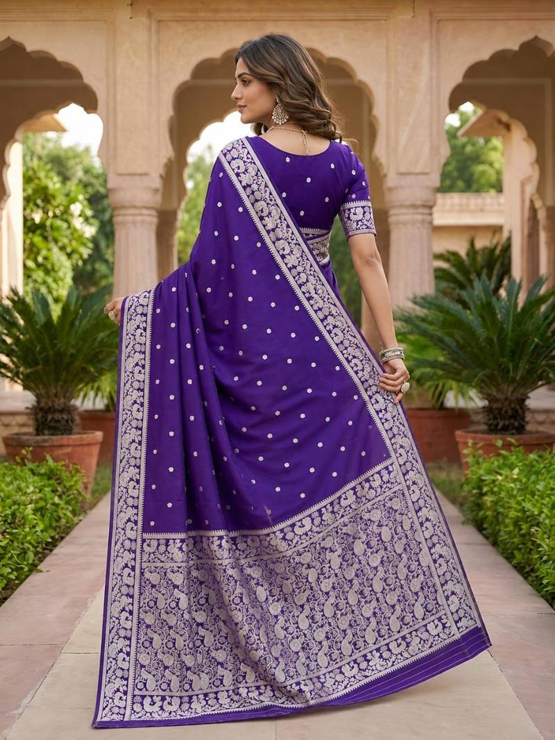 Blue color silk blend zari weaving sarees
