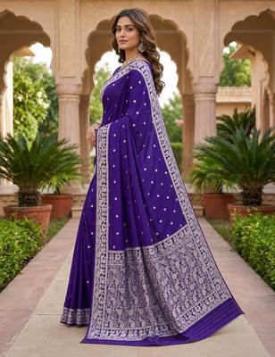 Blue color silk blend zari weaving sarees 3