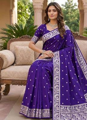Blue color silk blend zari weaving sarees 4