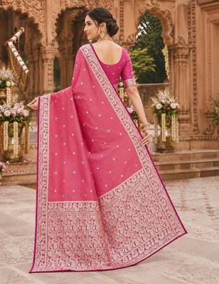 Peach color silk blend zari weaving sarees 2