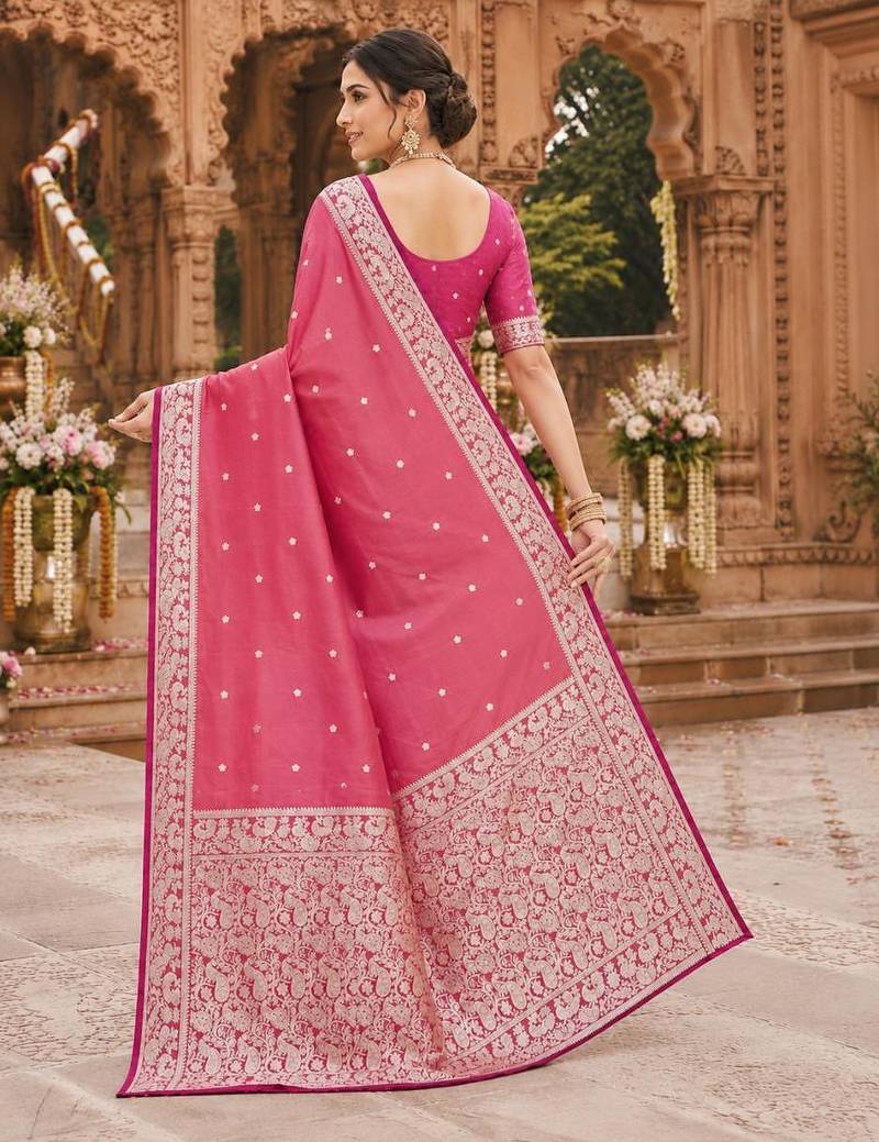 Peach color silk blend zari weaving sarees