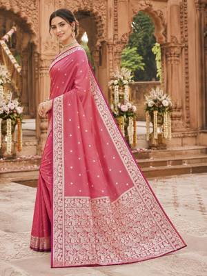 Peach color silk blend zari weaving sarees 3
