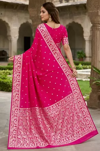 Pink color silk blend zari weaving sarees