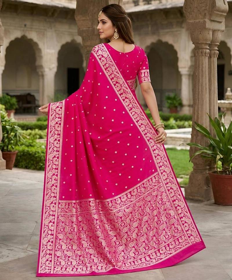 Pink color silk blend zari weaving sarees