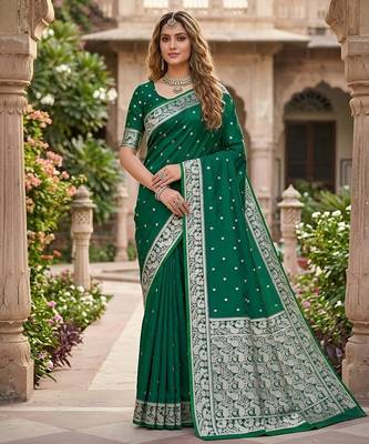 Green color silk blend zari weaving sarees 1