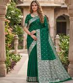 Green color silk blend zari weaving sarees
