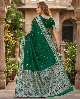 Green color silk blend zari weaving sarees 2