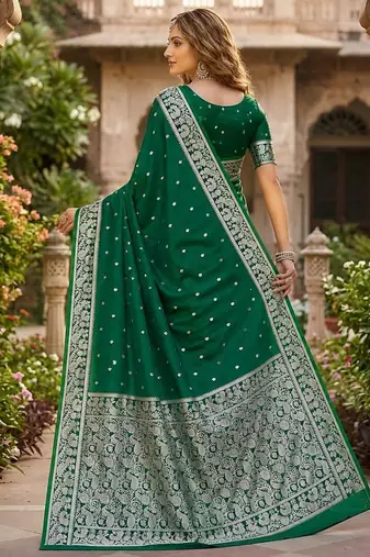 Green color silk blend zari weaving sarees