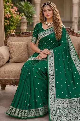 Green color silk blend zari weaving sarees