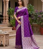 Purple color silk blend zari weaving sarees