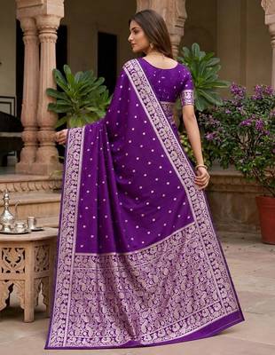 Purple color silk blend zari weaving sarees 2