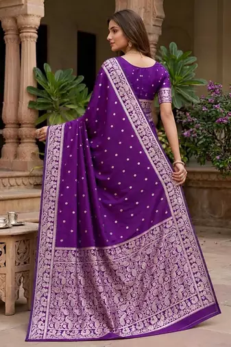 Purple color silk blend zari weaving sarees
