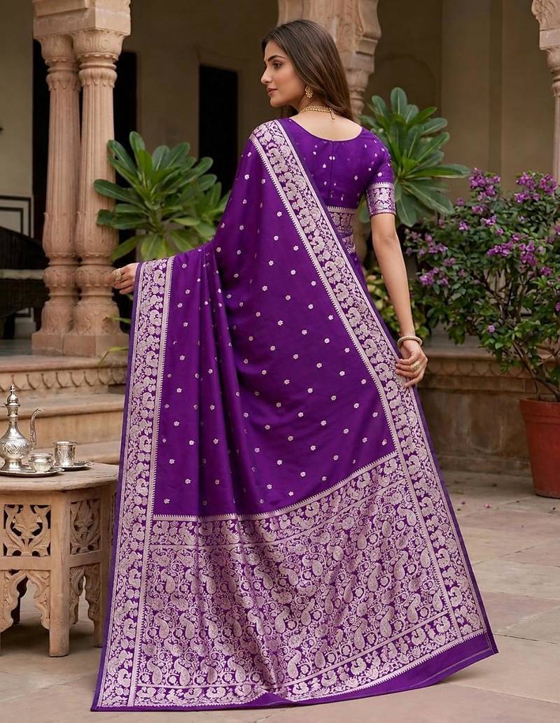 Purple color silk blend zari weaving sarees