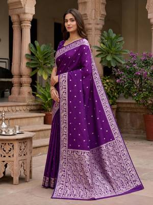 Purple color silk blend zari weaving sarees 3