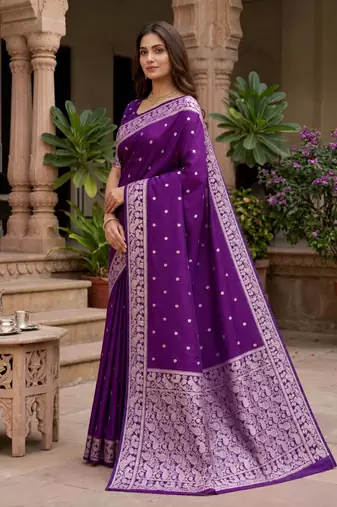 Purple color silk blend zari weaving sarees
