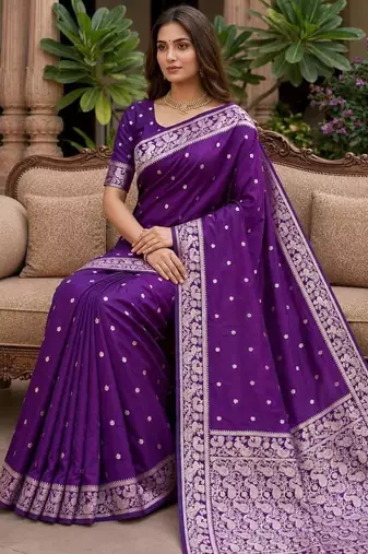 Purple color silk blend zari weaving sarees