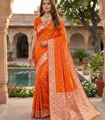 Orange color silk blend zari weaving sarees