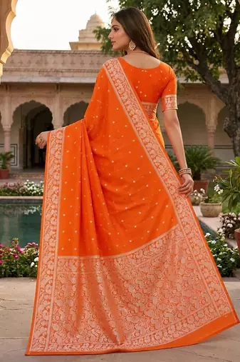 Orange color silk blend zari weaving sarees