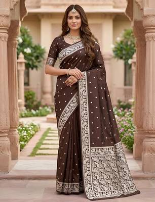 Brown color silk blend zari weaving sarees 1