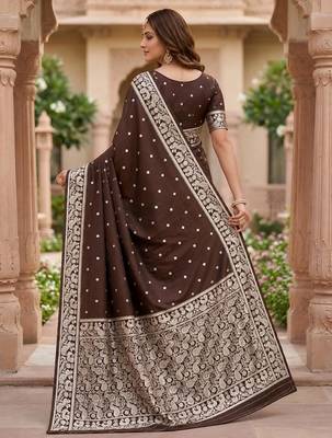 Brown color silk blend zari weaving sarees 2