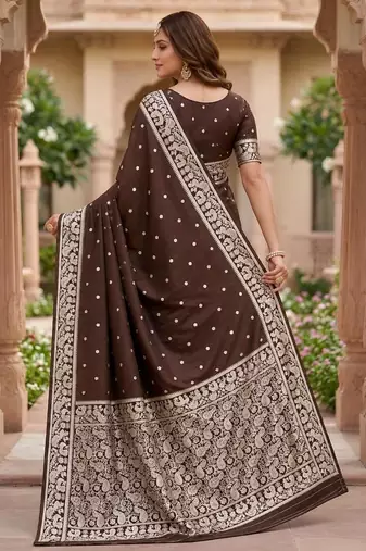 Brown color silk blend zari weaving sarees