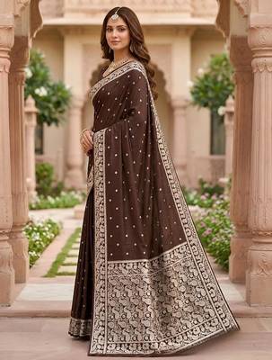 Brown color silk blend zari weaving sarees 3