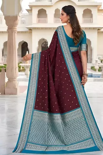 Wine color silk blend zari butti weaving sarees