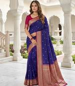 Blue color silk blend zari butti weaving sarees
