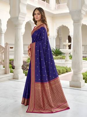 Blue color silk blend zari butti weaving sarees 3