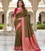 Mehendi color silk blend zari butti weaving sarees