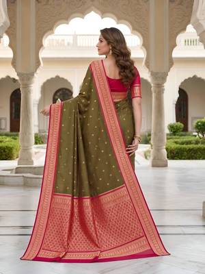 Mehendi color silk blend zari butti weaving sarees 2