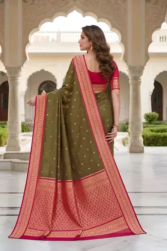 Mehendi color silk blend zari butti weaving sarees