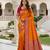 Orange color silk blend zari butti weaving sarees