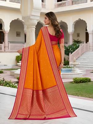 Orange color silk blend zari butti weaving sarees 2