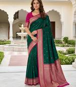 Green color silk blend zari butti weaving sarees