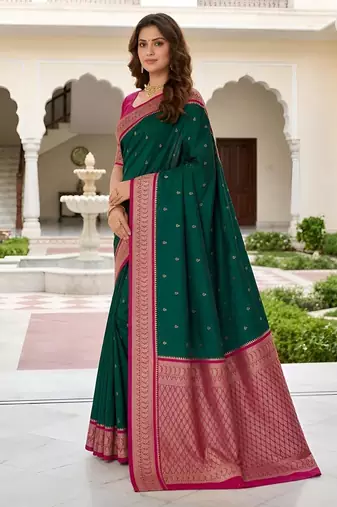 Green color silk blend zari butti weaving sarees