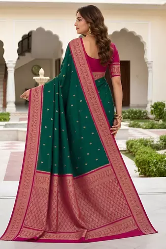 Green color silk blend zari butti weaving sarees