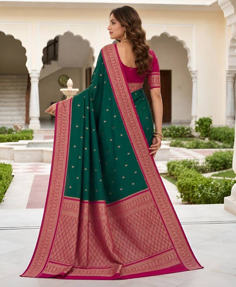 Green color silk blend zari butti weaving sarees