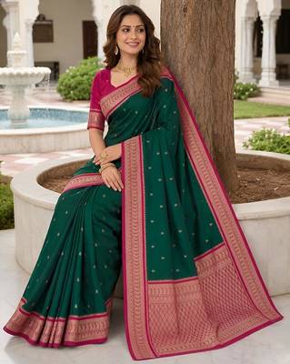 Green color silk blend zari butti weaving sarees 4