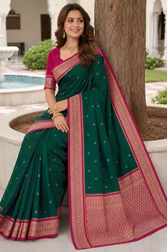 Green color silk blend zari butti weaving sarees