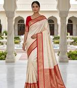 White color silk blend zari butti weaving sarees
