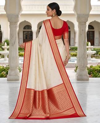 White color silk blend zari butti weaving sarees 4
